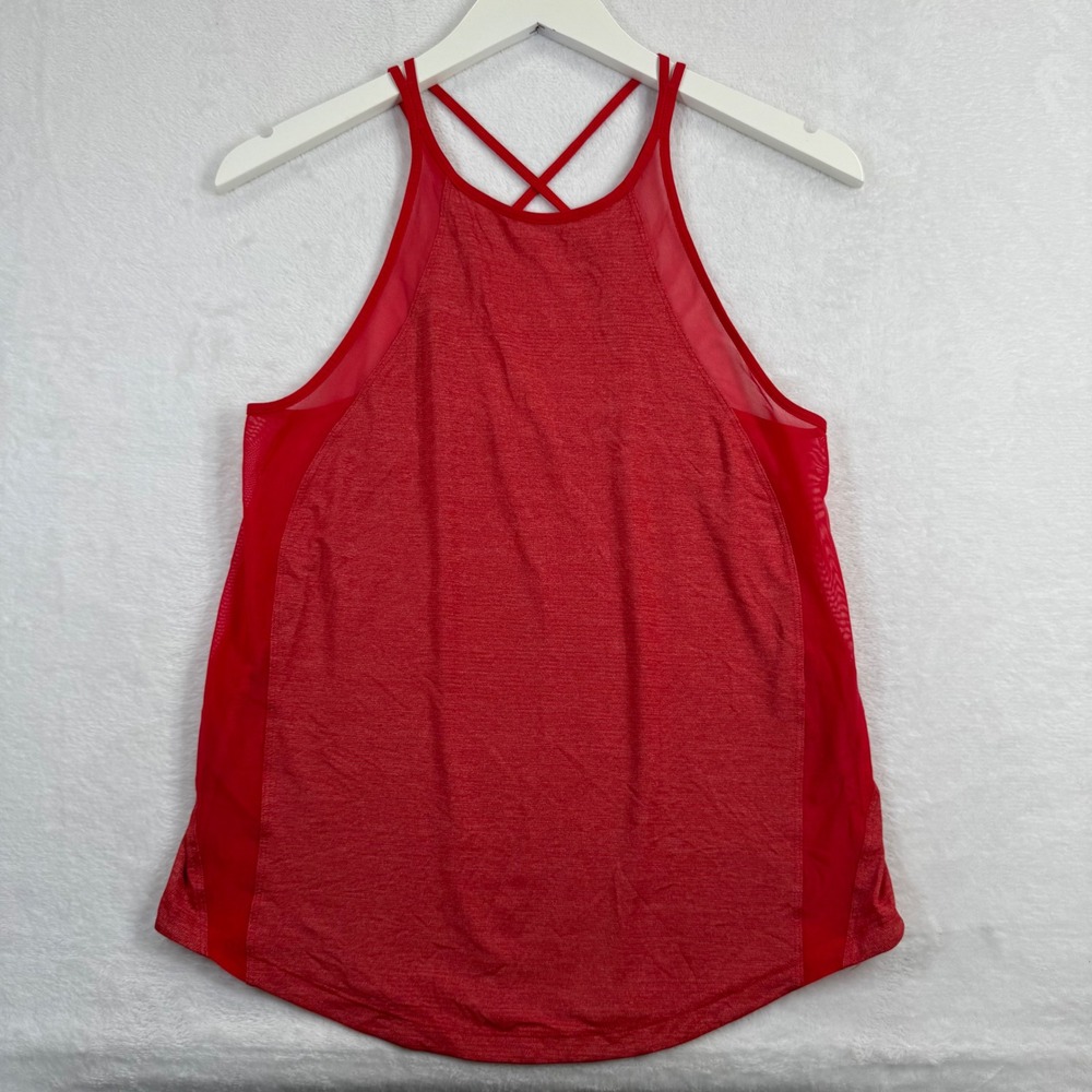 Lululemon Sculpt Tank Top Heathered Red Mesh Strappy Back High Neck Womens Gym 6